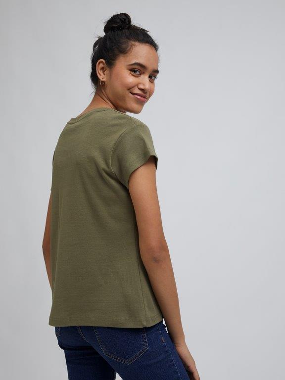 Zudio Khaki V-Neck Basic T-shirt