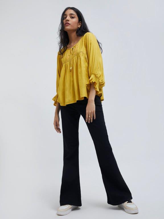 Zudio Mustard Embroidered Blouse