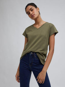 Zudio Khaki V-Neck Basic T-shirt