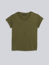Load image into Gallery viewer, Zudio Khaki V-Neck Basic T-shirt