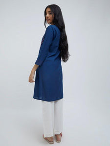 Zudio Indigo Floral Embroidered Straight Kurta