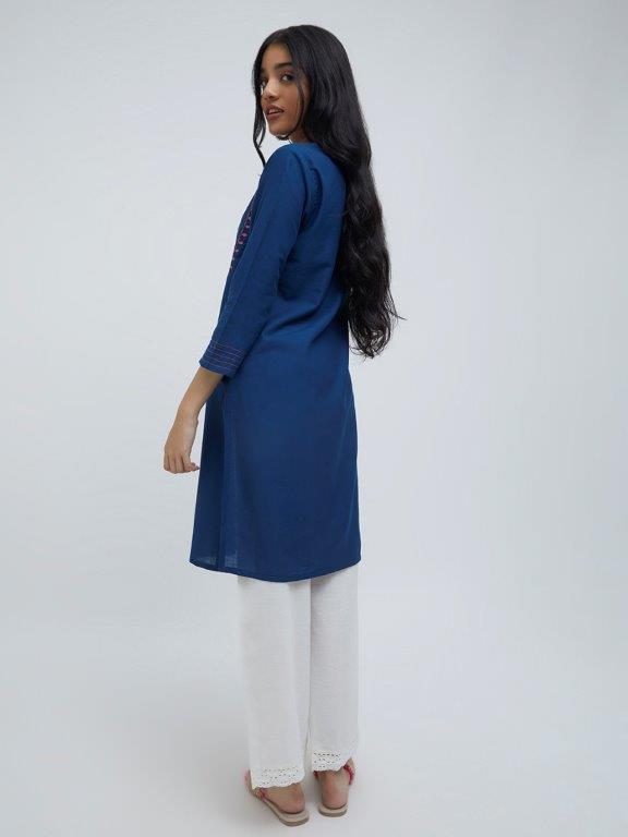 Zudio Indigo Floral Embroidered Straight Kurta