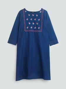 Zudio Indigo Floral Embroidered Straight Kurta
