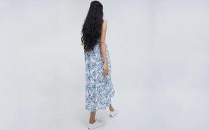 Zudio Blue Floral Patterned Fit-and-Flare Dress