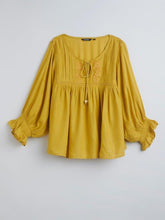 Load image into Gallery viewer, Zudio Mustard Embroidered Blouse