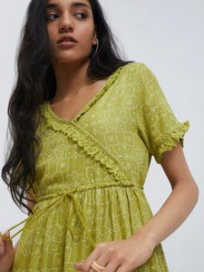 Zudio Lime Floral Printed Dress