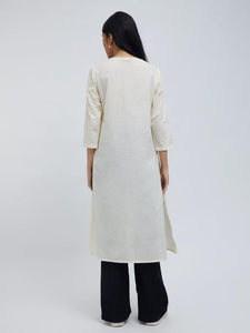 Zudio Off-White Embroidered A-Line Kurta