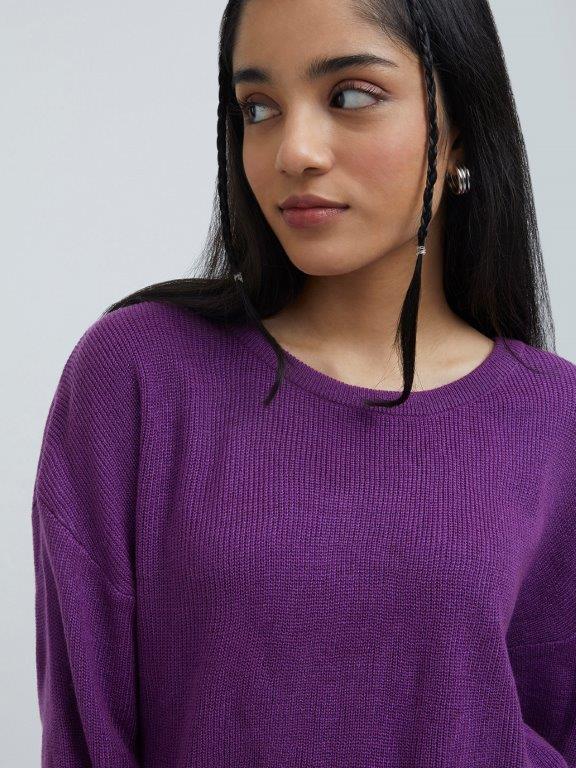 Zudio Purple Ribbed Texture Knitted Top